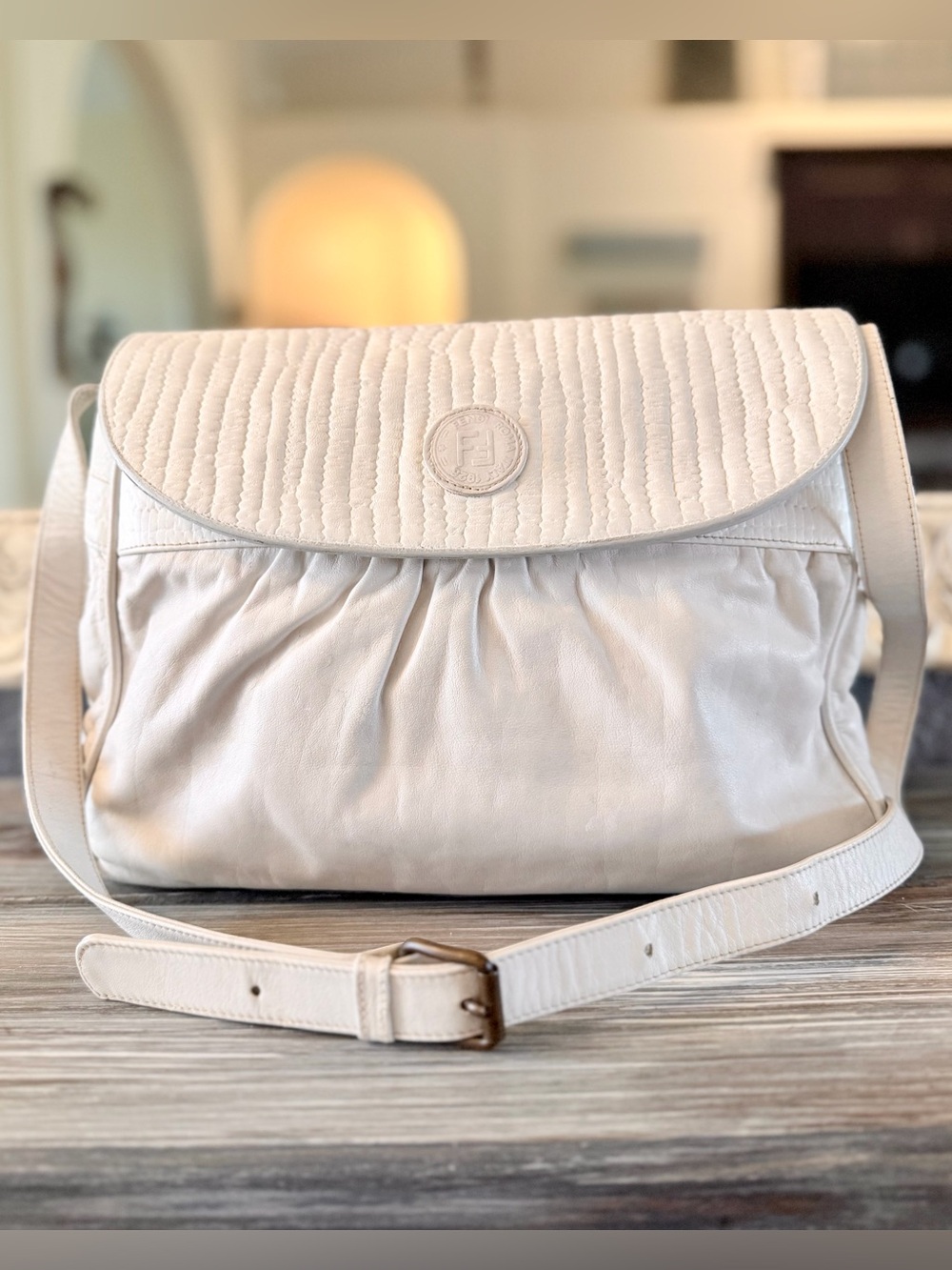 FENDI Chef FF Zucca Leather Ruched Textured Shoulder or Crossbody Bag w Dust-bag - Picture 3 of 16